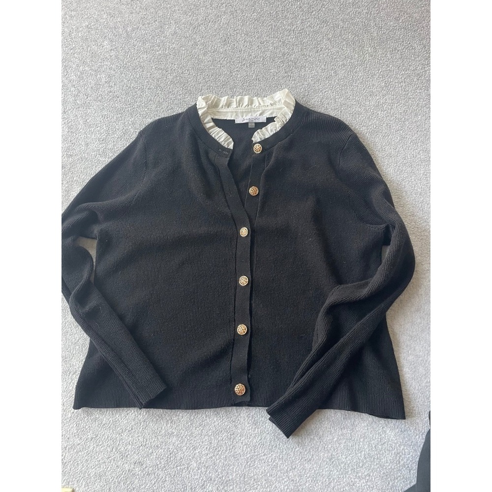 Sironi Milano Black Knit Cardigan Ruffle Collar Gold Buttons Womens Large